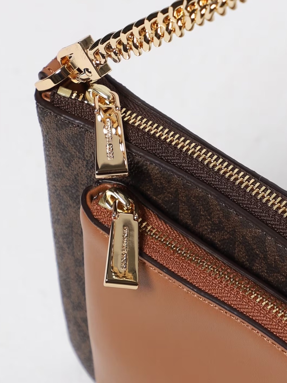 Michael Kors Brown Logo Tan Jet Set Crossbody Front Pocket & Gold Chain - New - Picture 5 of 5